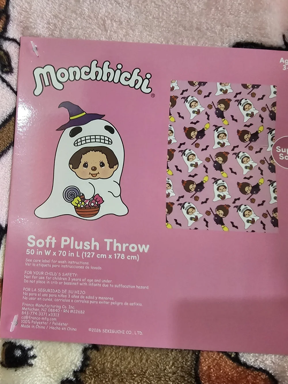 Monchhichi Halloween Pink Plush Throw